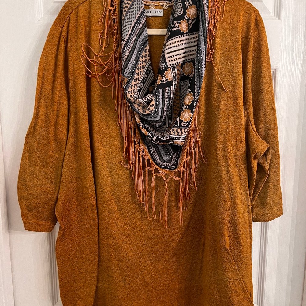 Catherines, Knit Tunic, 3/4 Length Sleeves, Gold, 4x